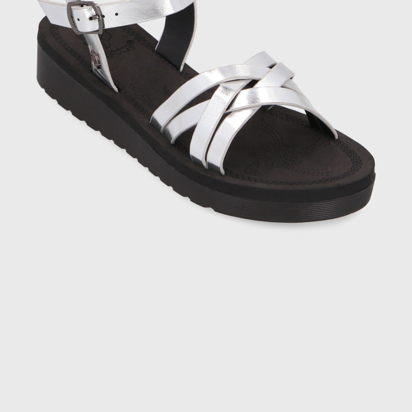 Sandalia Plana Plateada Mujer 13211