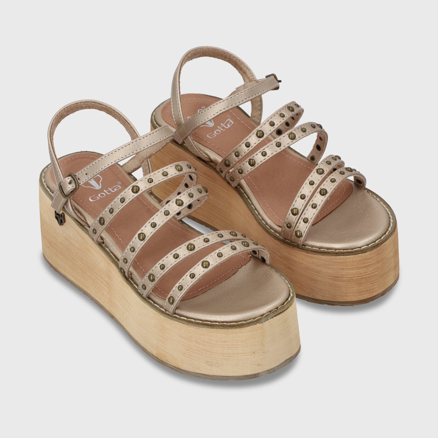 Sandalia Plataforma Dorada Mujer 15629