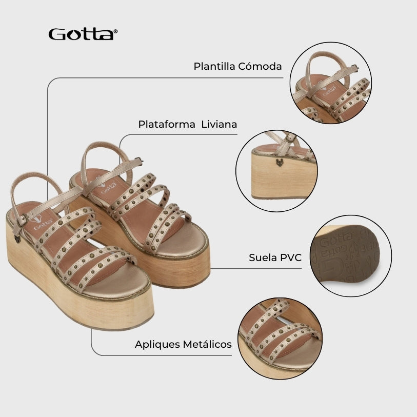 Sandalia Plataforma Dorada Mujer 15629
