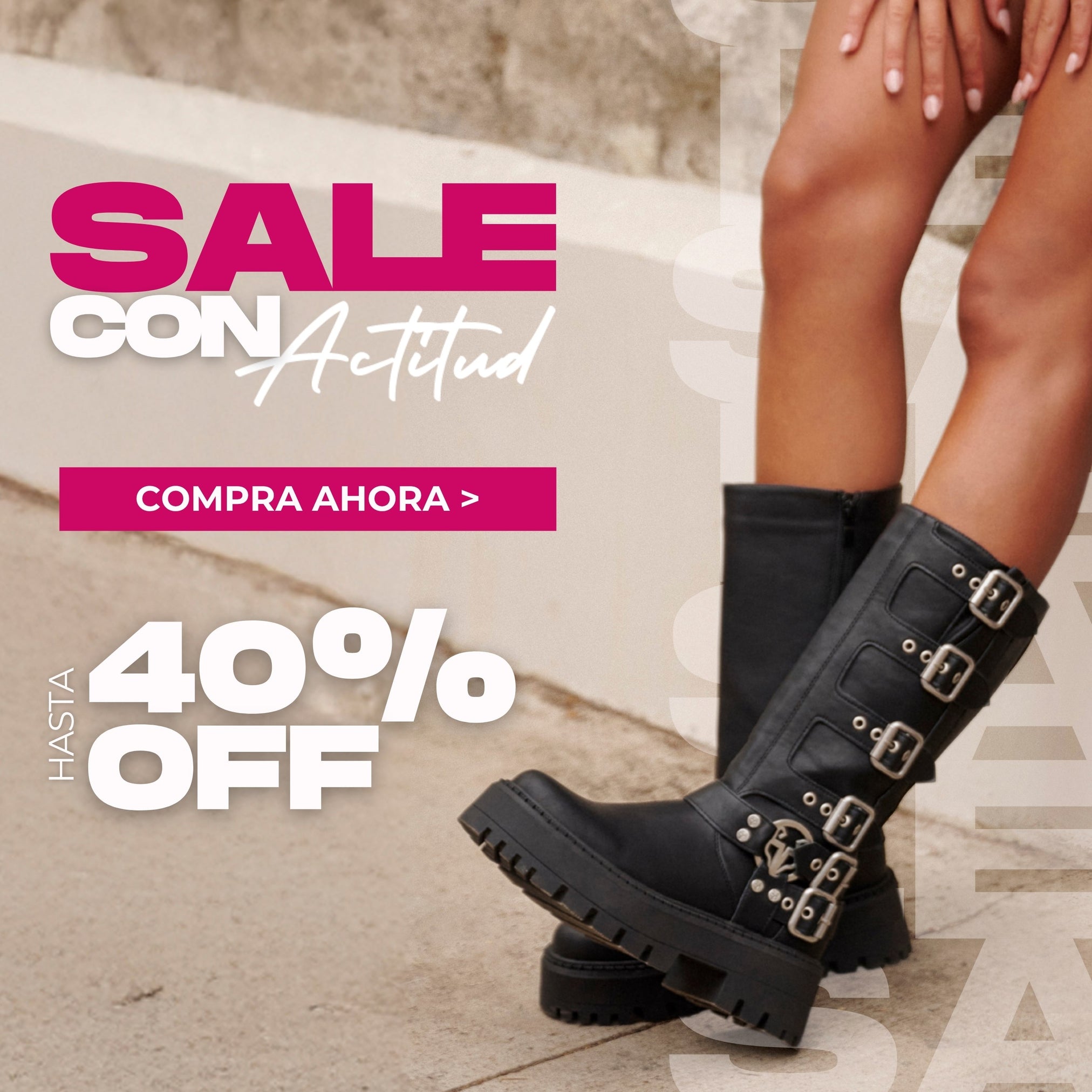 Banner mobile de rebajas de invierno 2025 en zapatillas, zapatos, botas y botines para mujer con hasta 40 % de descuento