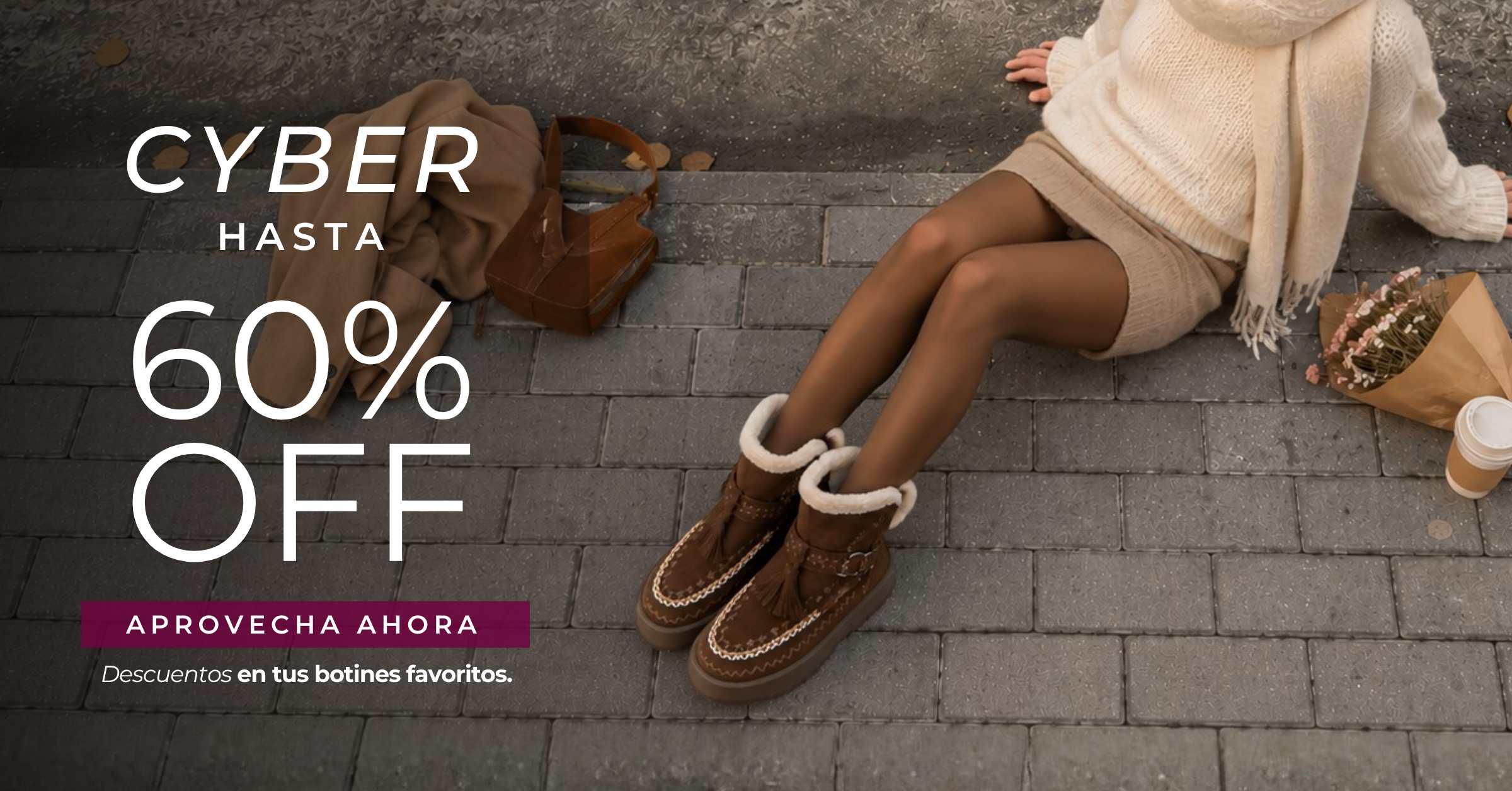 Mujer usando botines de Gotta en campaña Cyber con hasta 60% OFF en zapatillas, botas y botines para mujer.