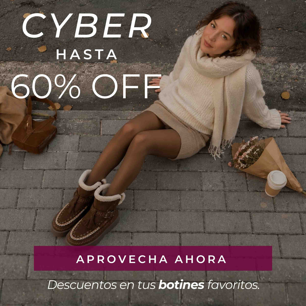 Mujer usando botines de Gotta en campaña Cyber con hasta 60% OFF en zapatillas, botas y botines para mujer.