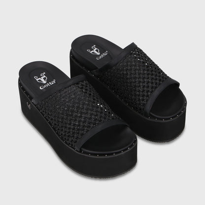 Sandalia Plataforma Negra Mujer 1566H