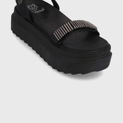Sandalia Plataforma Negra Mujer 25233