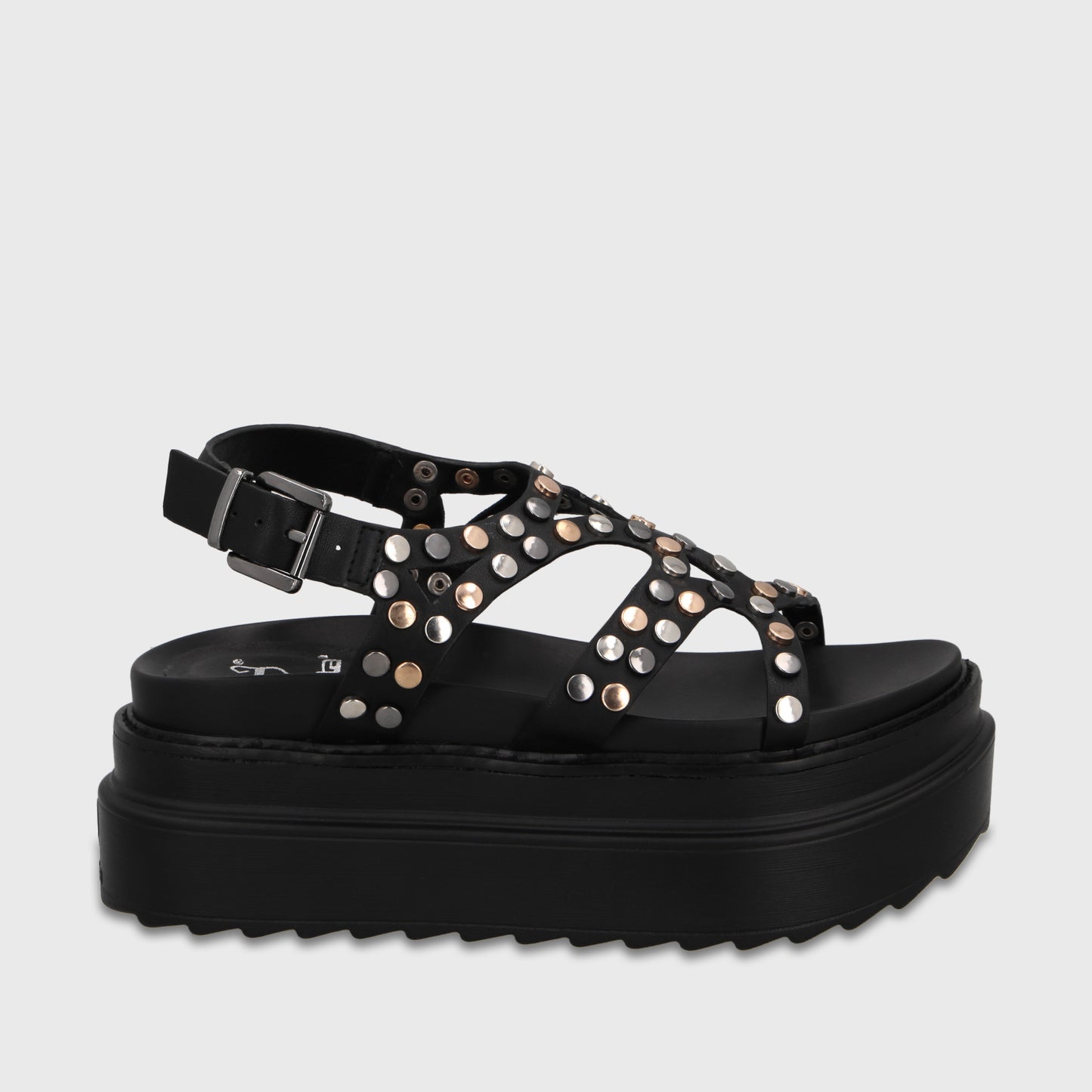 Sandalia Plataforma Negra Mujer 25236