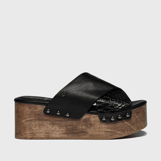 Sandalia Plataforma Madera Negra Mujer 25320