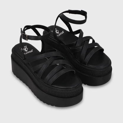 Sandalia Plataforma Negro Mujer 65931