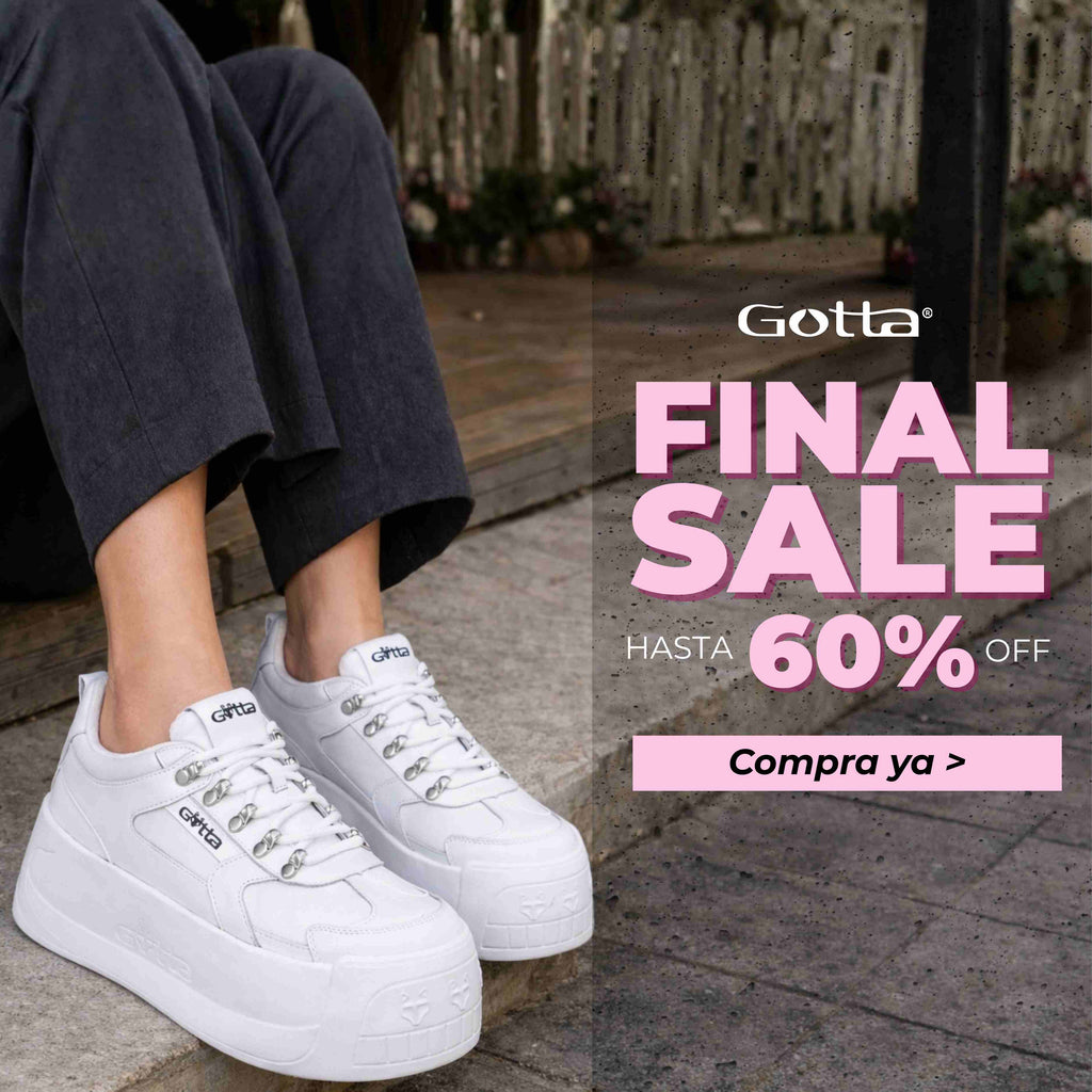 Mujer usando zapatillas blancas con plataforma Gotta en campaña final sale con descuento hasta 60 por ciento
